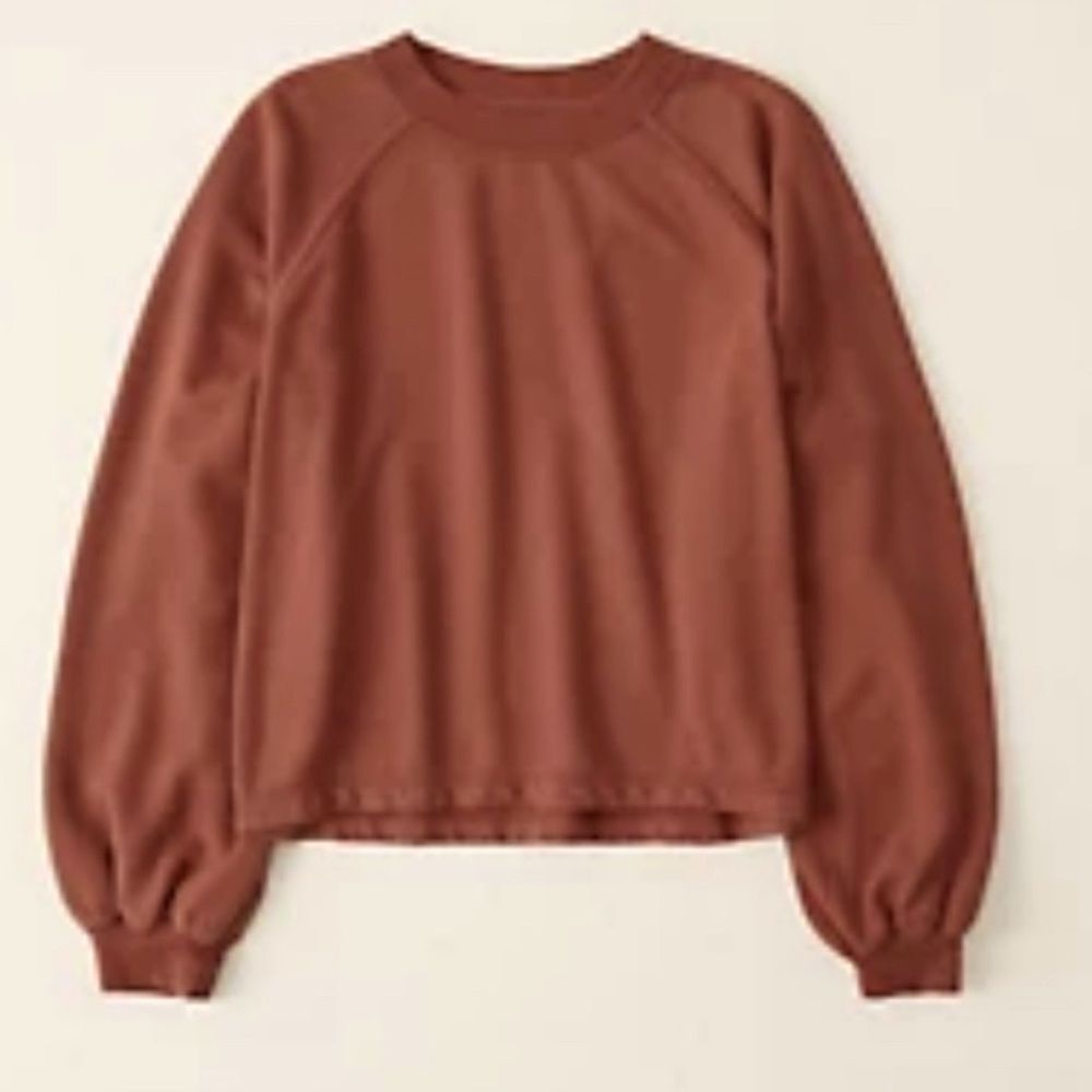 Abercrombie & Fitch Full Sleeve Cropped Crewneck Oversized Brown Sweatshirt XXS